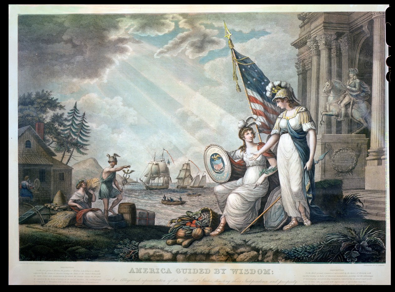 America Guided By Wisdom, 1815 engraved by Benjamin Tanner by John James after Barralet