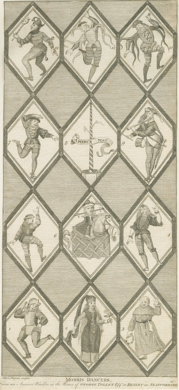 Betley Glass Window - Morris Dancers (engraving) by John Keyse Sherwin