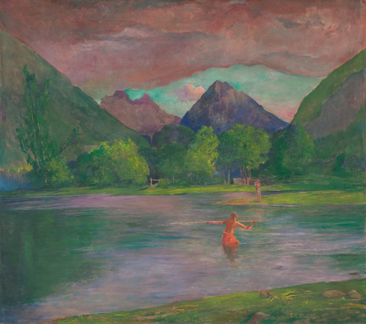 The Entrance to the Tautira River, Tahiti. Fisherman Spearing a Fish by John La Farge