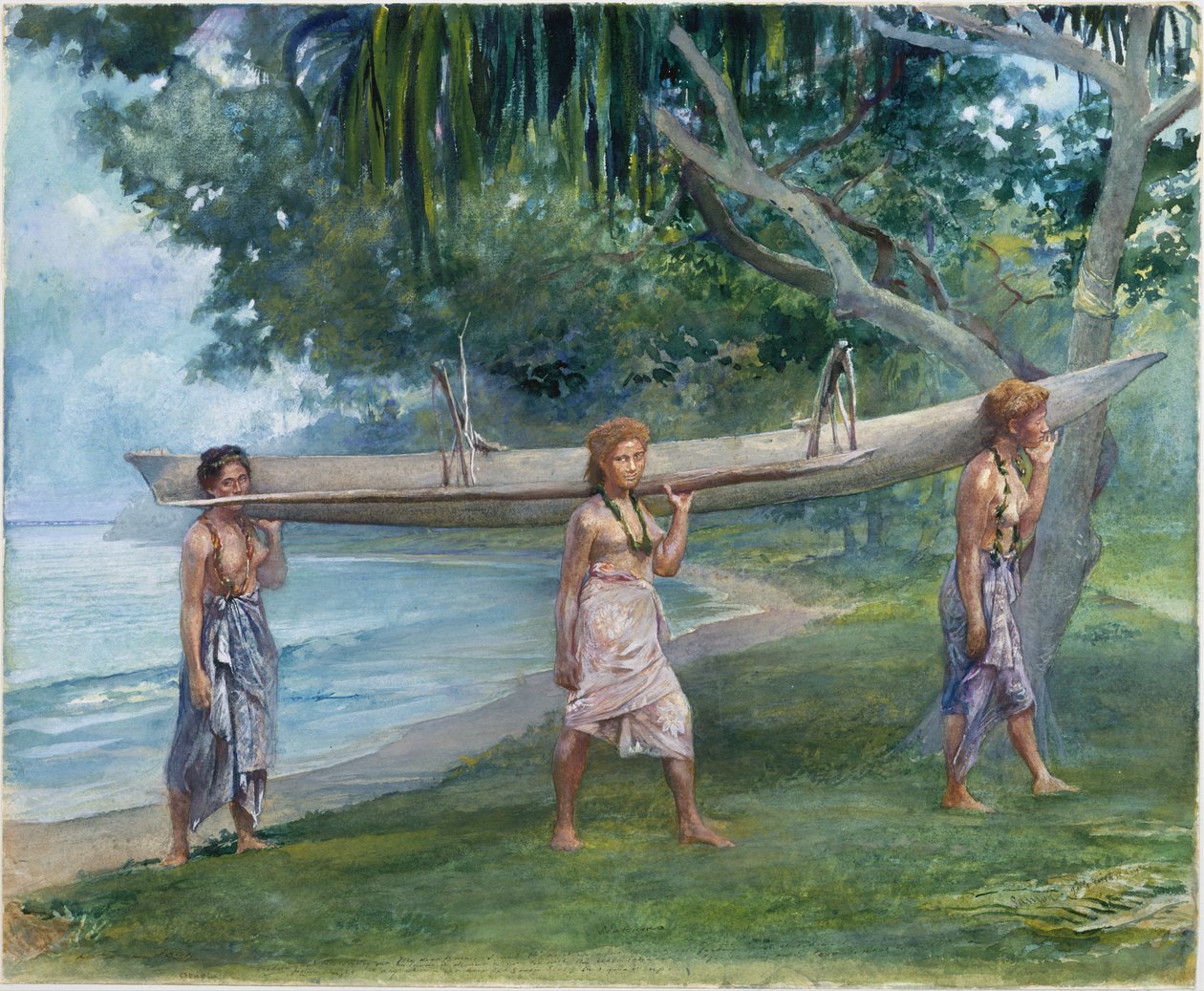 Girls Carrying a Canoe, Vaiala in Samoa by John La Farge or Lafarge