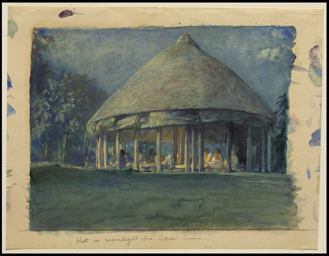 Hut in Moonlight, Iva, Savaii, October 1890 by John La Farge or Lafarge
