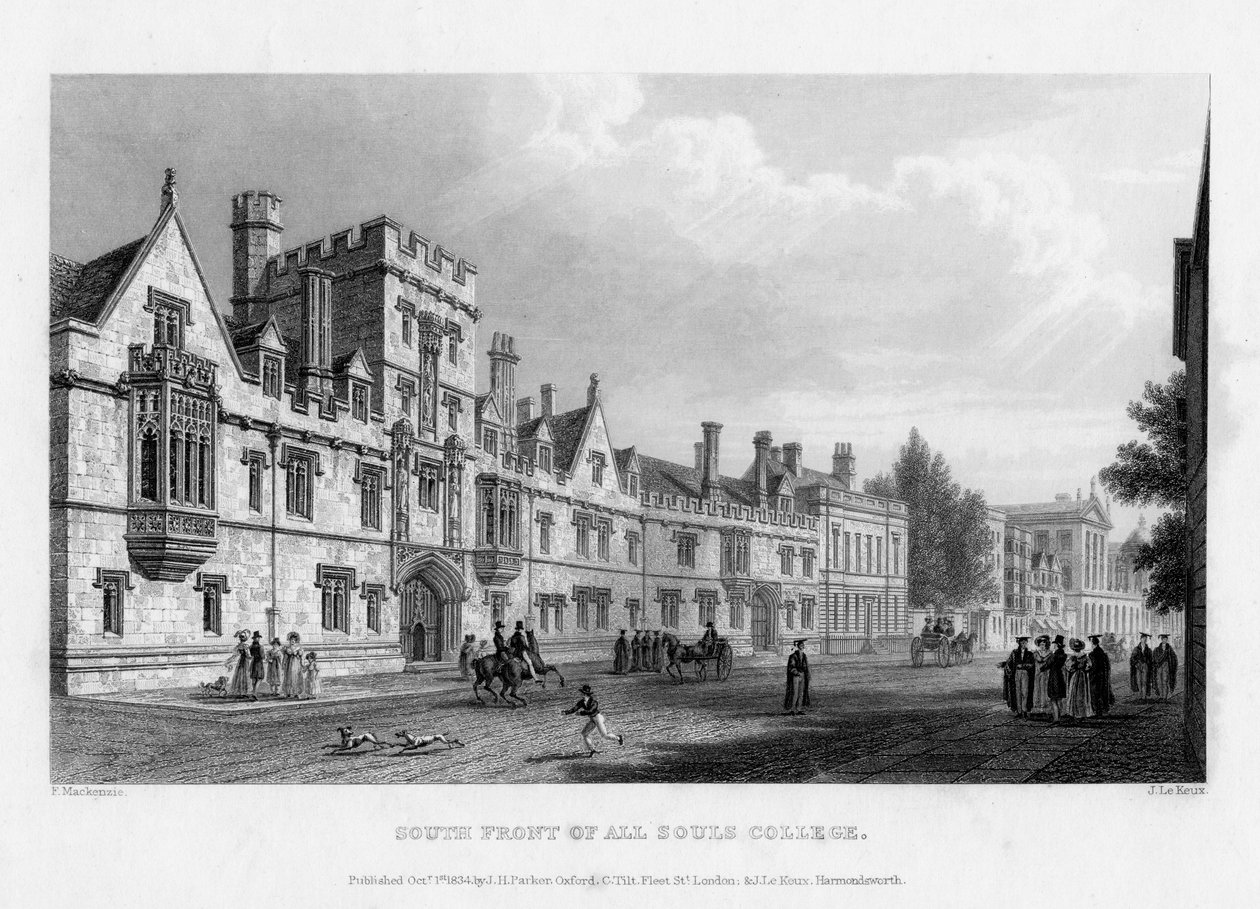 South Front of All Souls College, Oxford University, 1834 by John Le Keux