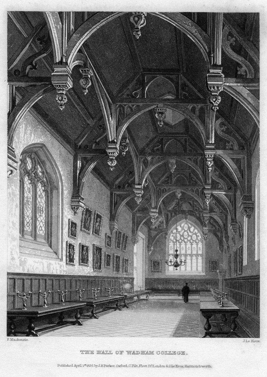 The Hall of Wadham College, Oxford University, 1836 by John Le Keux