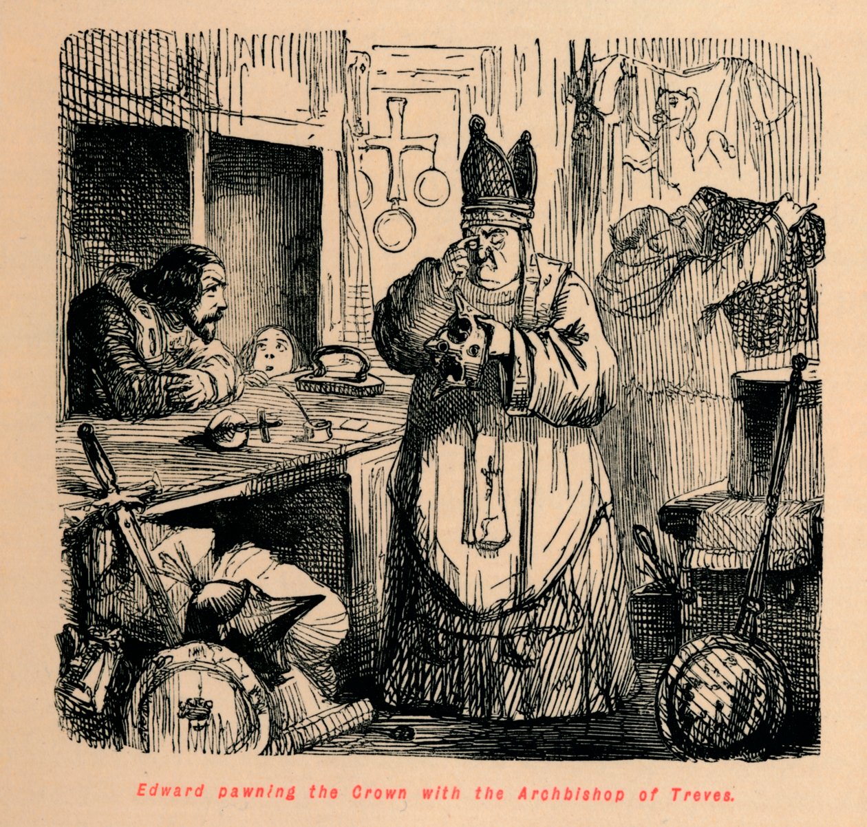 Edward Pawning the Crown with the Archbishop of Treves by John Leech