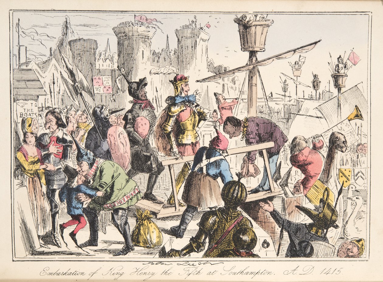 Embarkation of Henry V at Southampton, AD 1415, from The Comic History of England by John Leech
