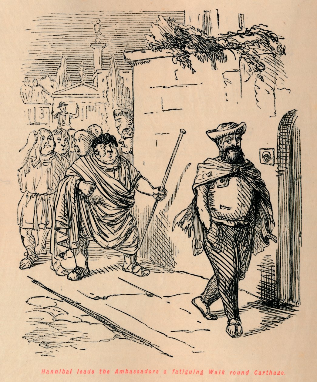 Hannibal leads the Ambassadors a fatiguing Walk round Carthage by John Leech