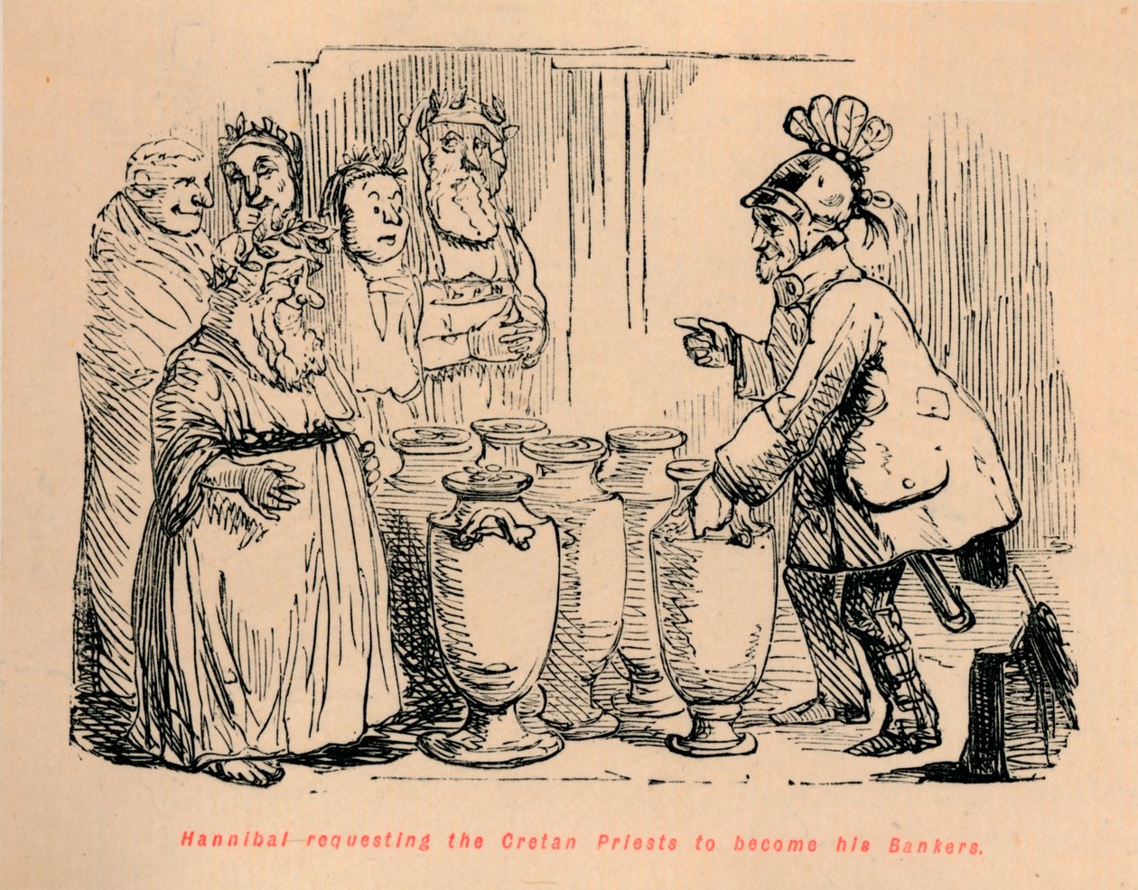 Hannibal Requesting the Cretan Priests to Become His Bankers by John Leech