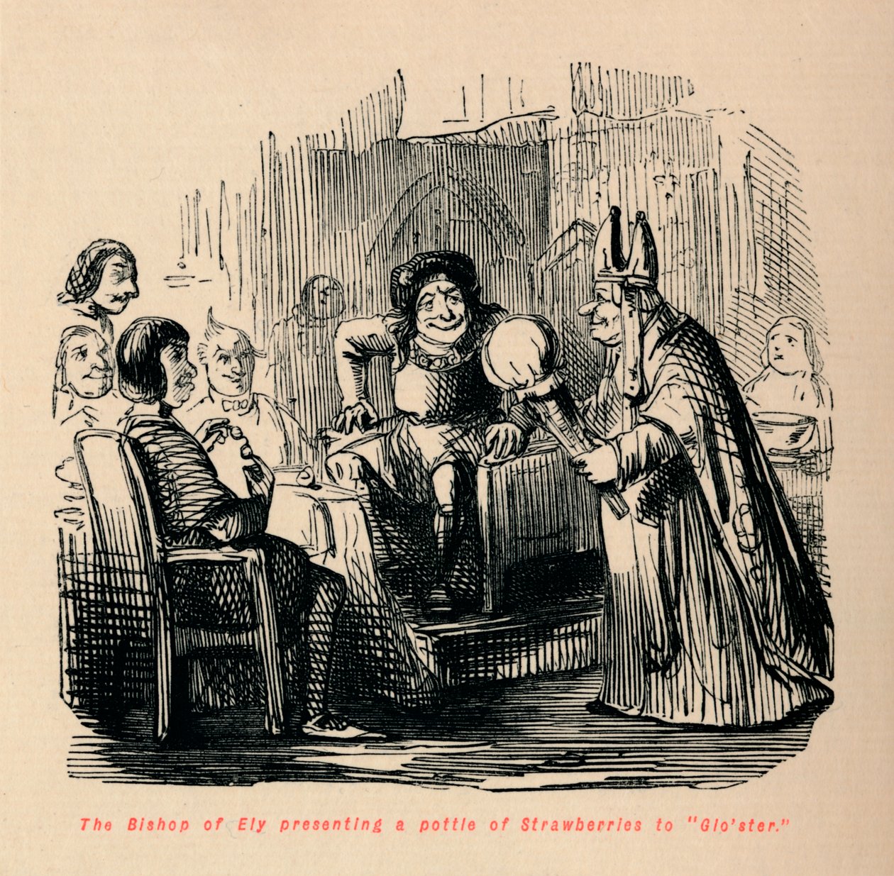 The Bishop of Ely Presenting a Pottle of Strawberries to Gloster by John Leech
