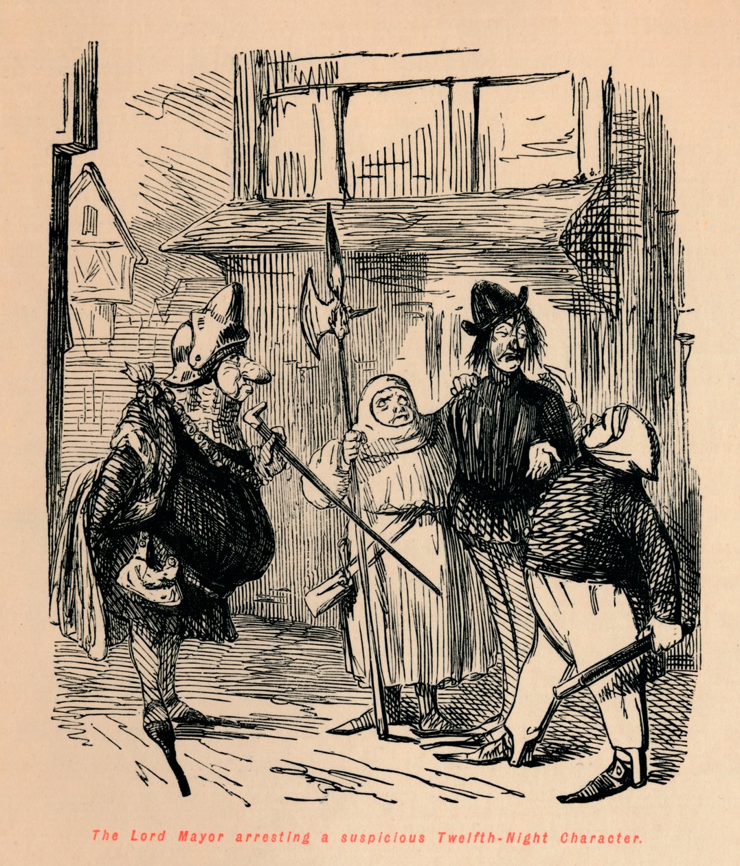 The Lord Mayor arresting a suspicious Twelfth-Night Character by John Leech