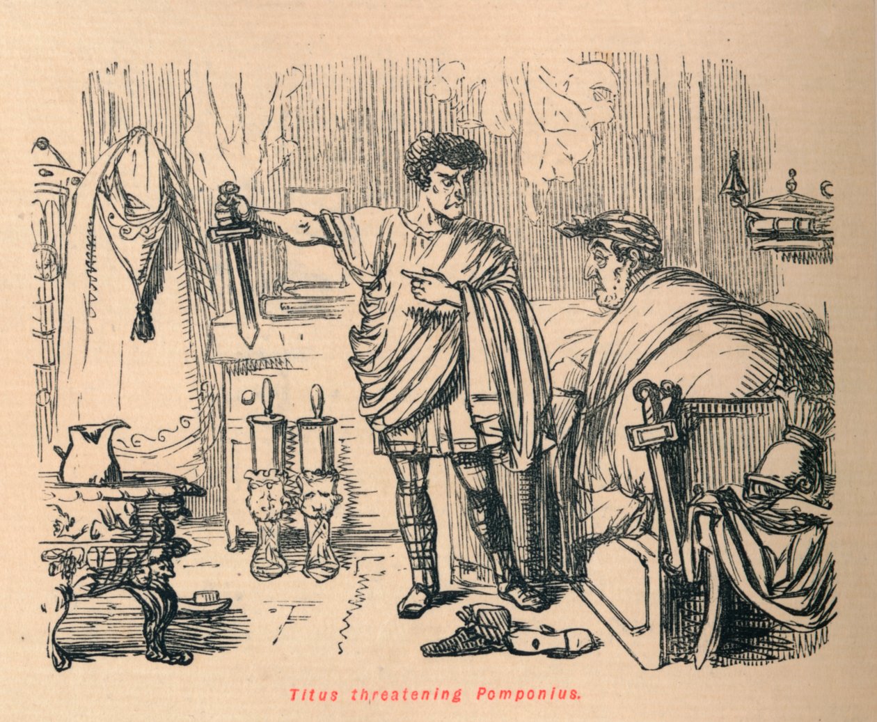 Titus threatening Pomponius, 1852 by John Leech