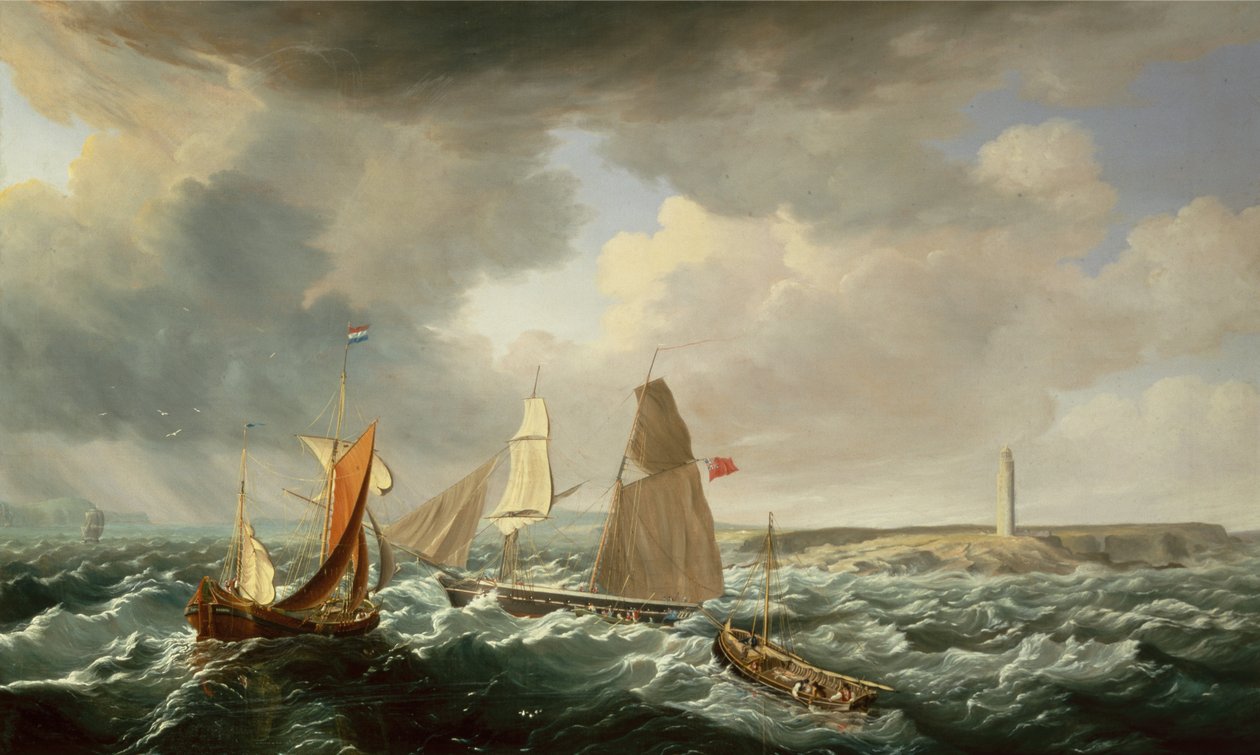 A Brigantine, a Dutch Galiot and Fishing Vessels by John Lynn