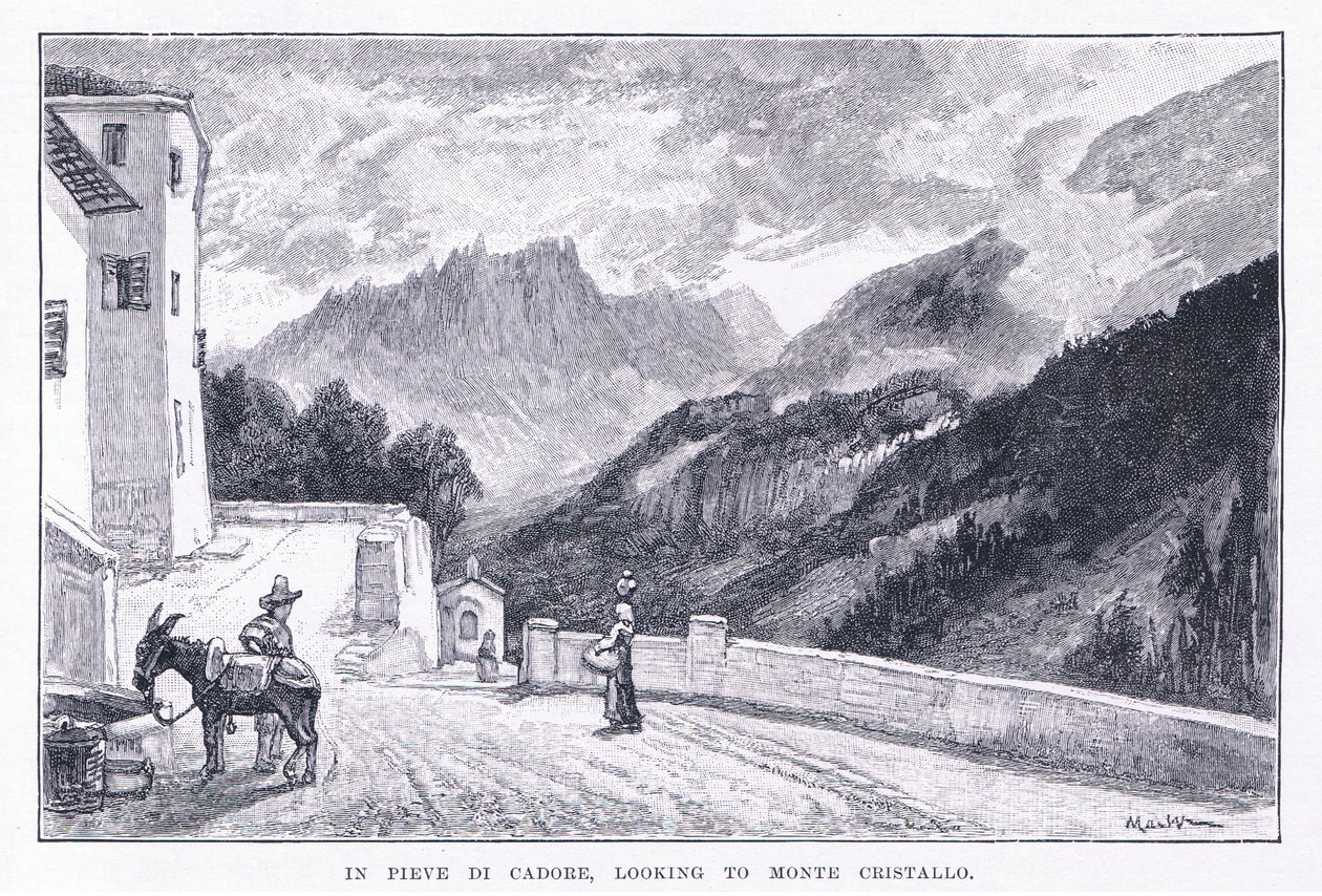 In Pieve Di Cadore, looking to Monte Cristallo, from The Magazine of Art 1893, Cassell and Company by John MacWhirter