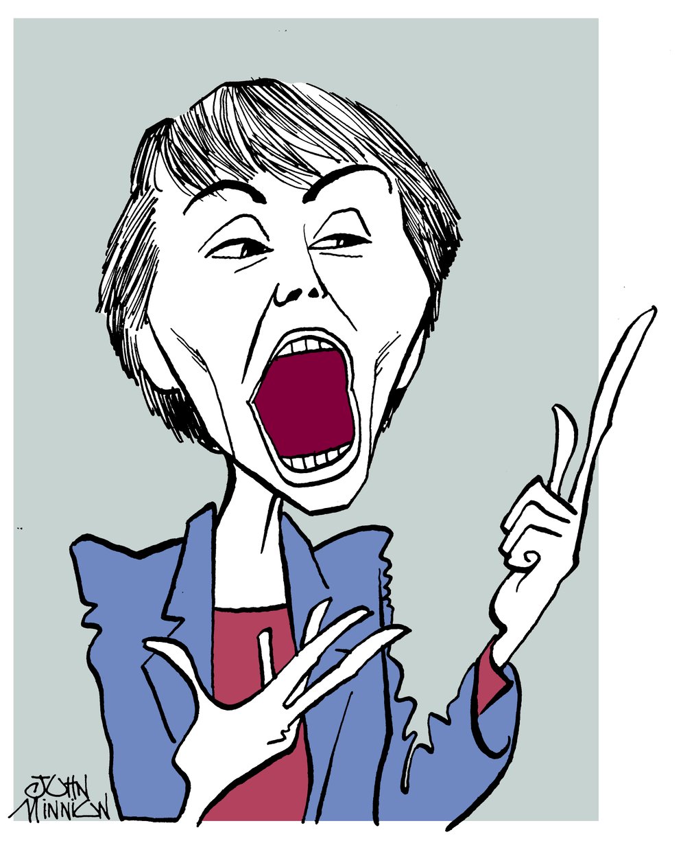 Camille Paglia, caricature by John Minnion