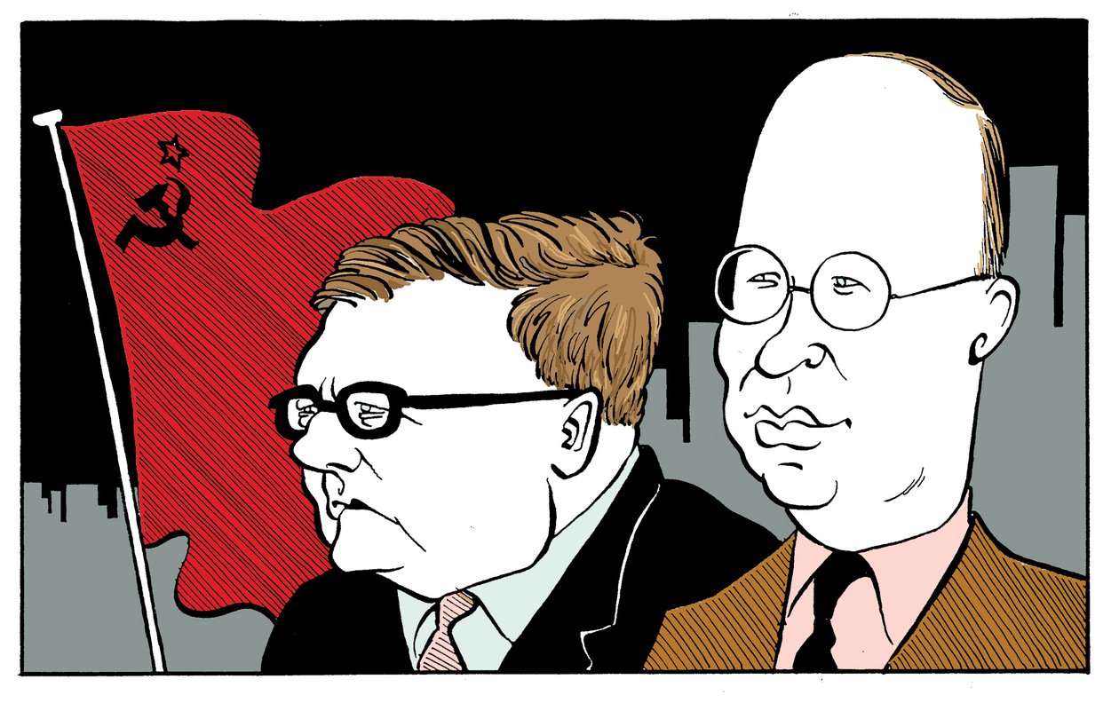 Dmitri Shostakovich with Sergei Prokofiev with Soviet flag by John Minnion