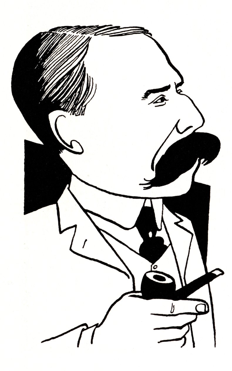 Edward Elgar - caricature holding pipe by John Minnion