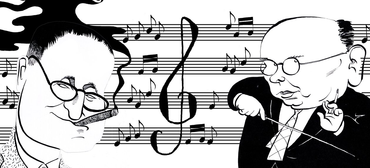 Hanns Eisler and Bertolt Brecht - caricature collage by John Minnion