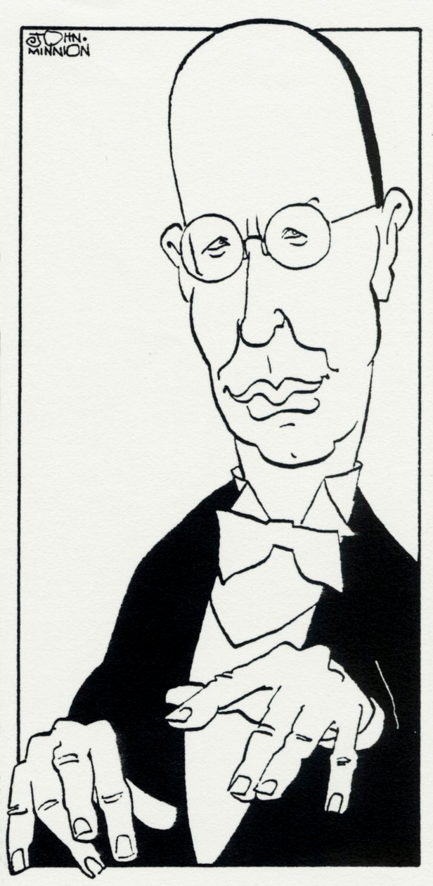 Prokofiev with hands poised above keyboard by John Minnion