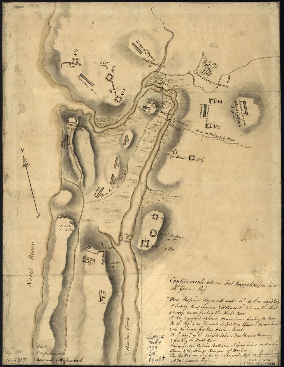 Disposition of British Troops, with Fortifications North of Fort Knipehausen to Fort Independence by John Montresor