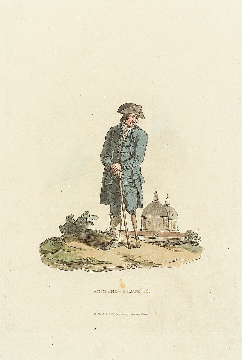 England - Plate 12. A Greenwich Pensioner with Wooden Leg Leaning on a Stick by John Murray