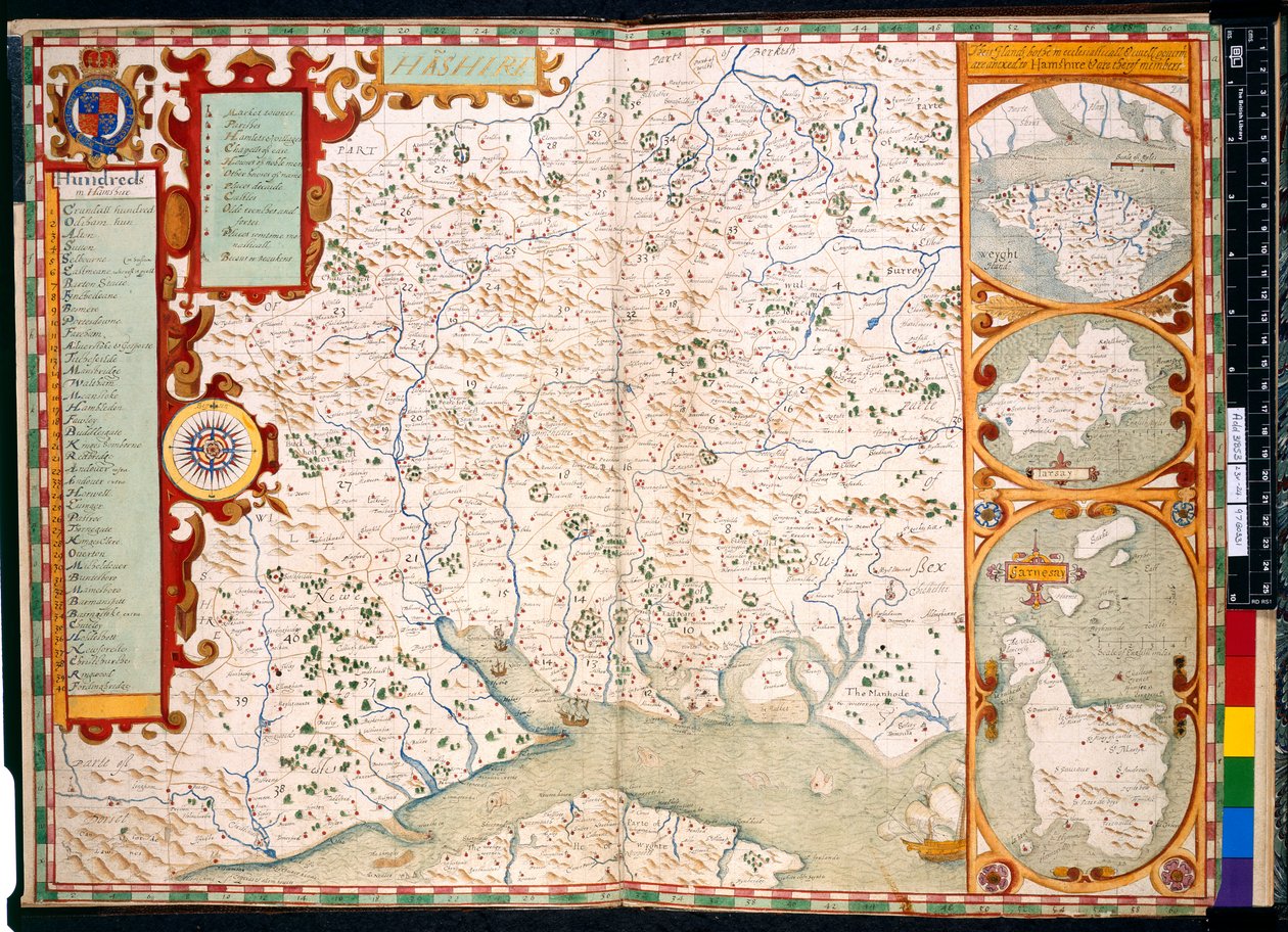 Southampton, Hampshire: Description of, by J. Norden, with map: 1595 by John Norden
