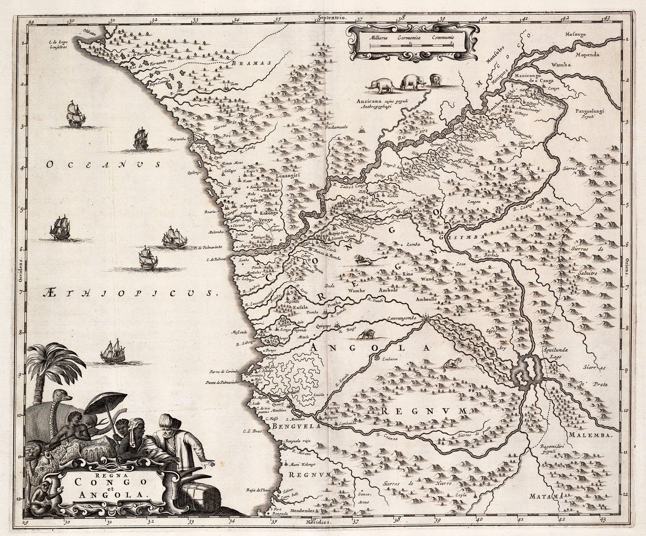 Chart of Congo and Angola, Africa by John Ogilby