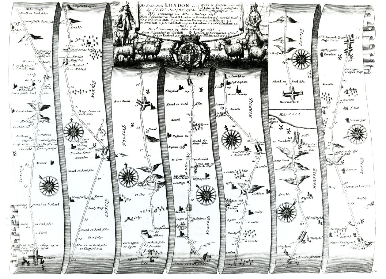 The road from London to Wells and Bury St. Edmunds, from Ogilby