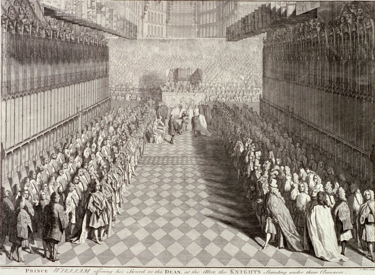 Coronation of William III in Westminster Abbey, London, 1689, c1689 by John Pine