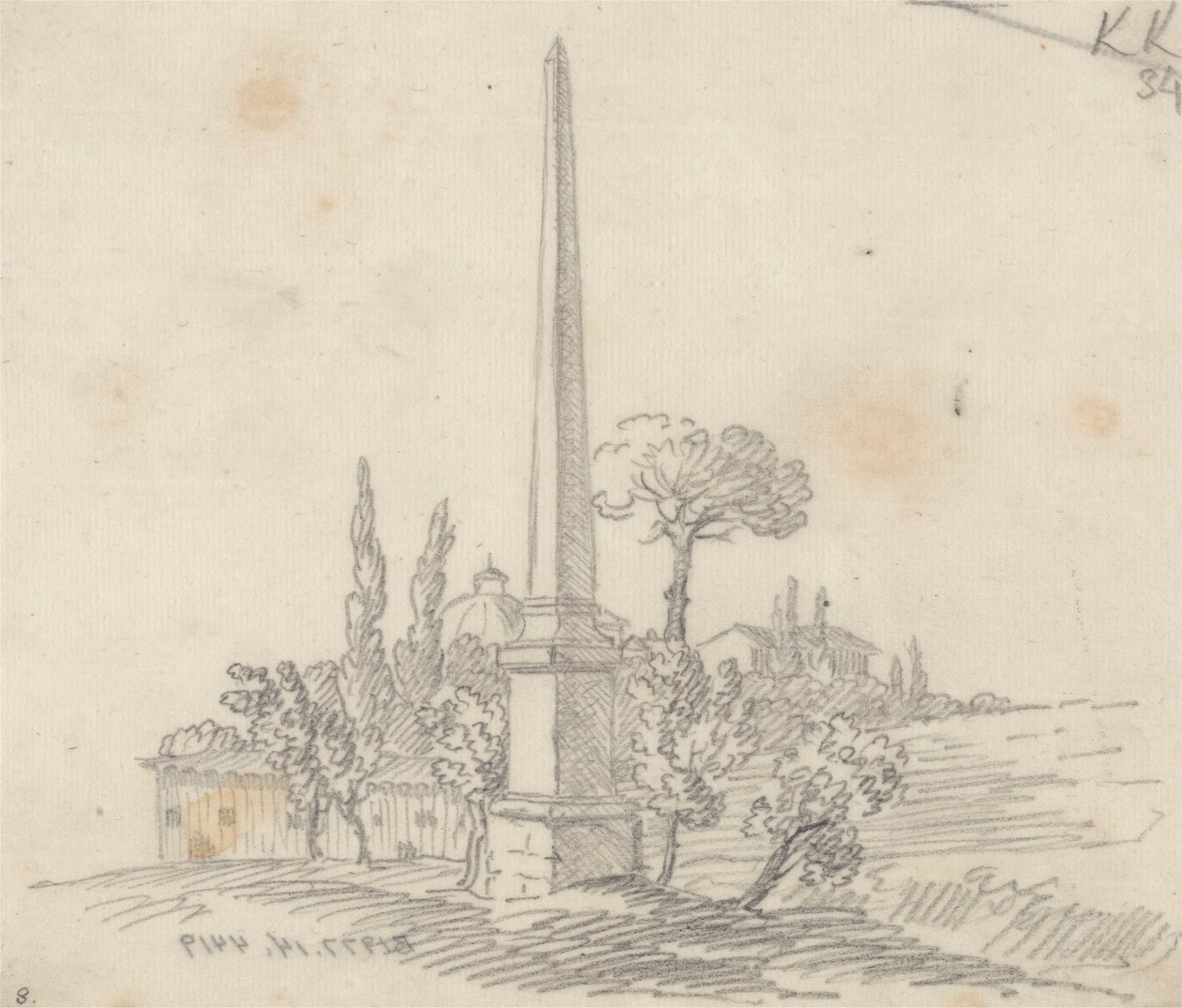 An Obelisk with Roofs and Trees in the Distance by John Robert Cozens