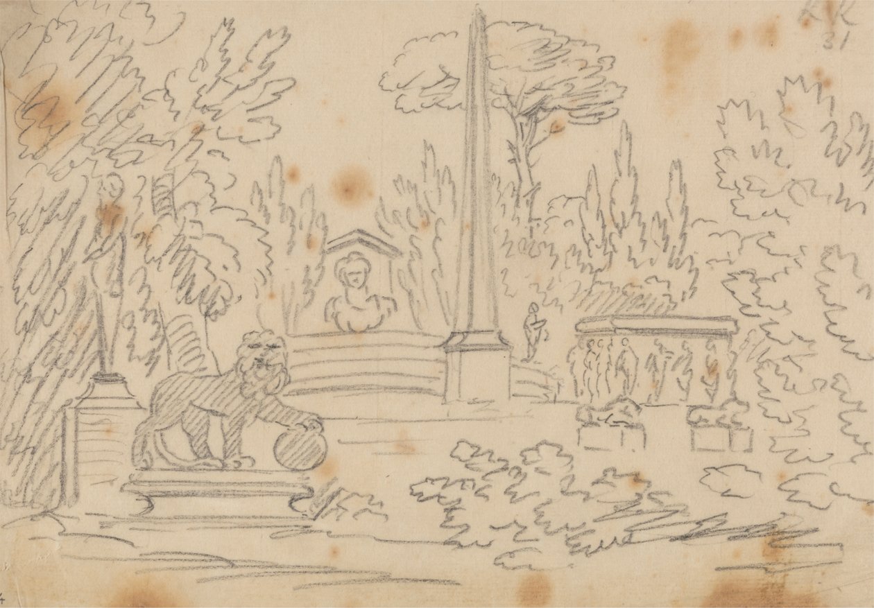 Obelisk and Statues in a Garden by John Robert Cozens