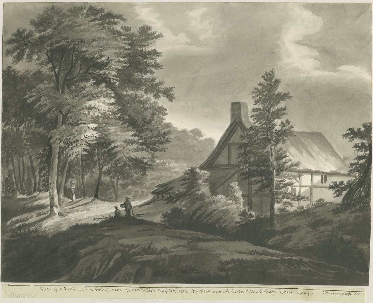 Rugeley - Cottage Near Etchinghill: Dark Sepia Wash Drawing by John Robert Fernyhough