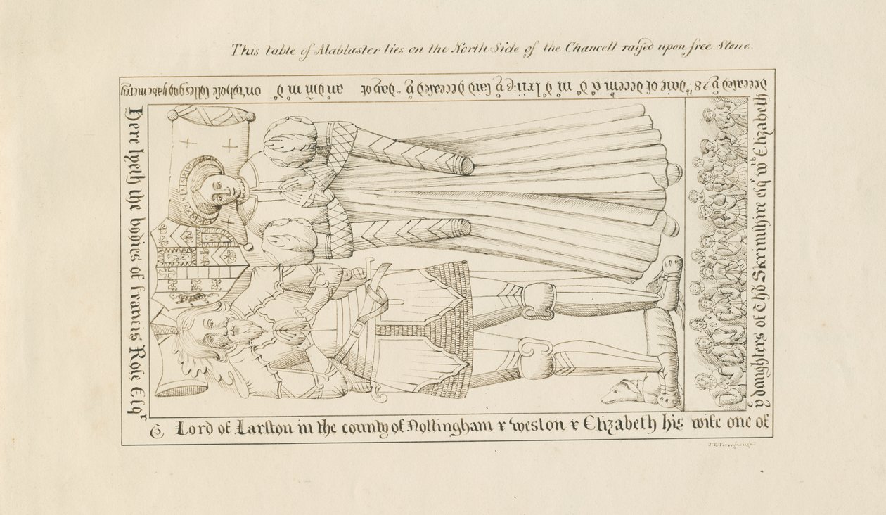 Standon Church - Tomb of Francis Rose: pen drawing by John Robert Fernyhough