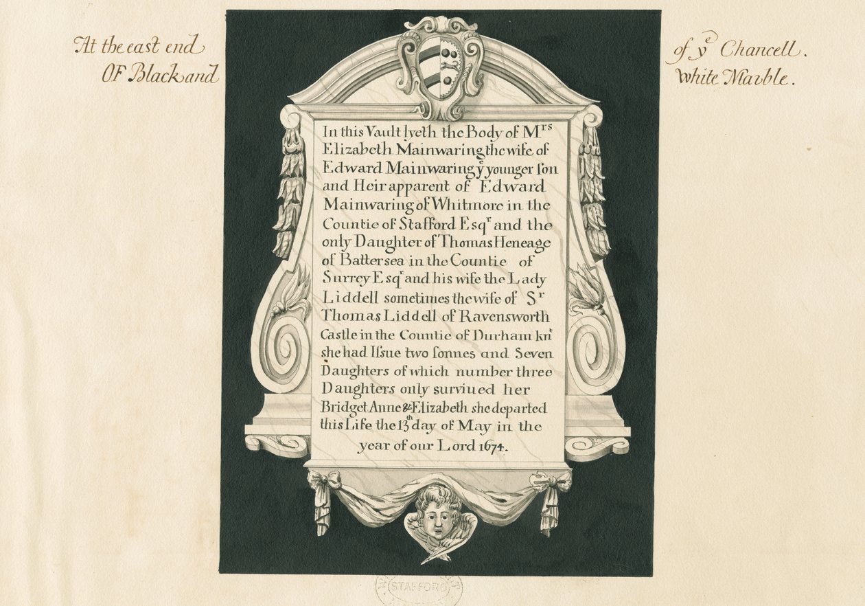 Whitmore Church - Tablet to Mrs. Elizabeth Mainwaring by John Robert Fernyhough