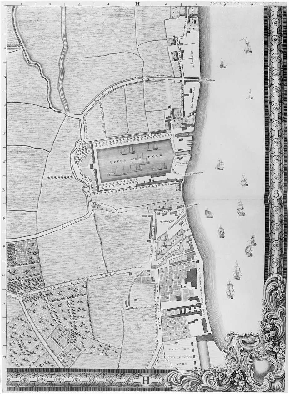 A Map of the Lower Rotherhithe Docks, London, 1746 by John Rocque