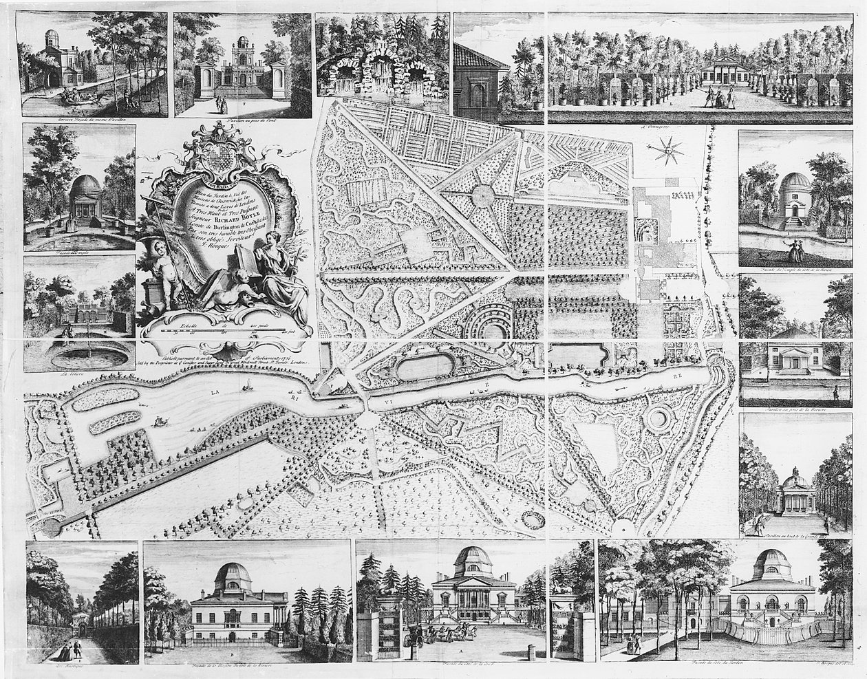 Chiswick House from plan of Chiswick, 1736 by John Rocque