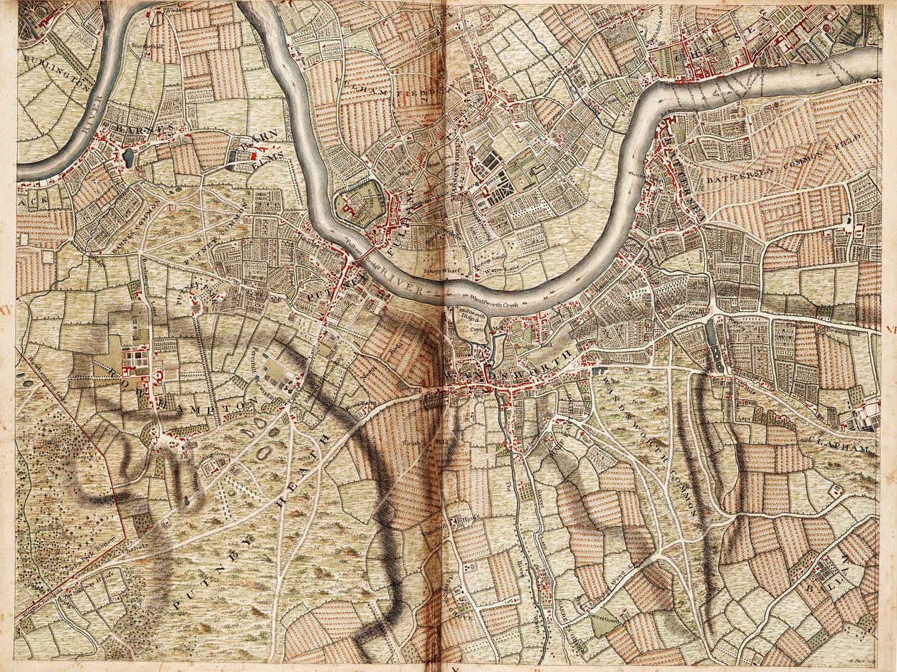 Map of Barnes, Battersea, Putney and Wandsworth by John Rocque