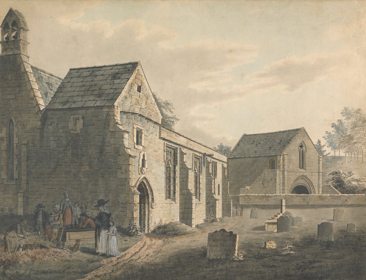Church, Churchyard and Figures (The Graveyard) by John Roe of Warwick