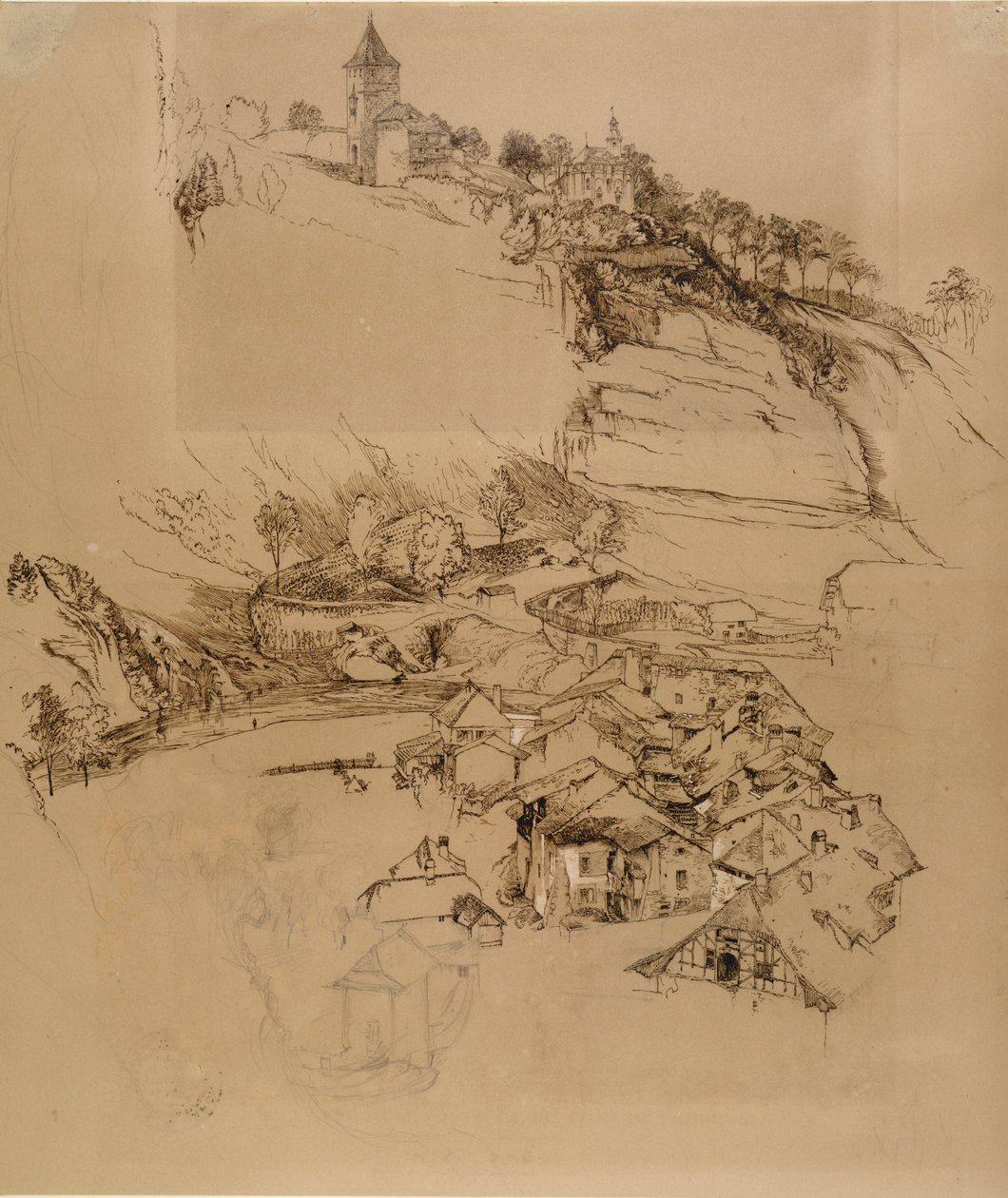 Fribourg, Switzerland: Pen sketch, July or August - September 1856 by John Ruskin
