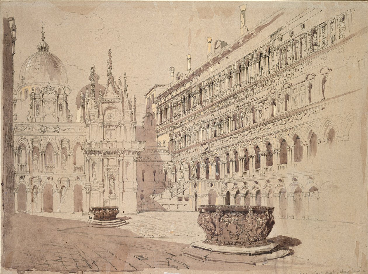 The Court of the Ducal Palace, Venice, May 1841 by John Ruskin