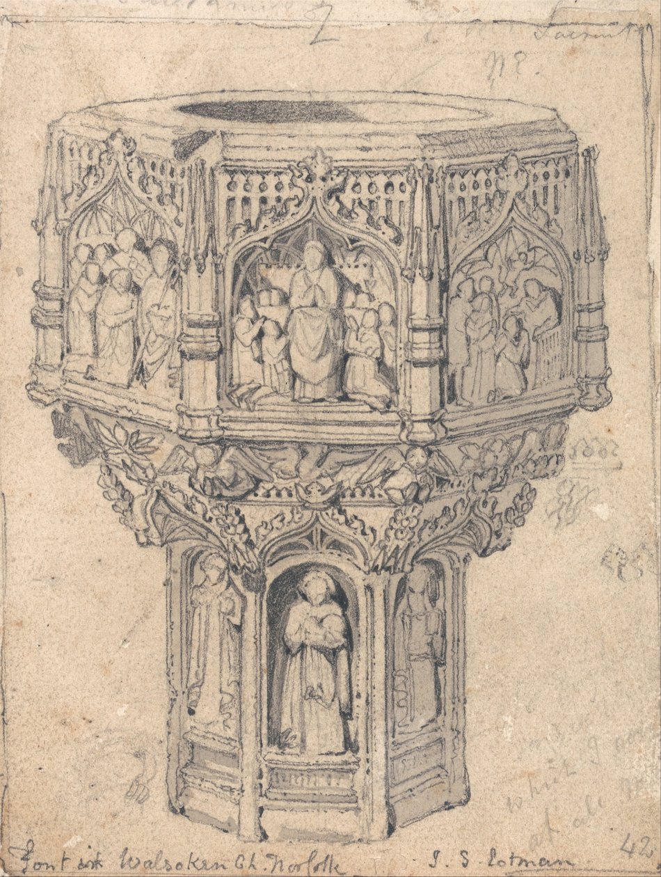 A Font in Walsoken Church, Norfolk by John Sell Cotman