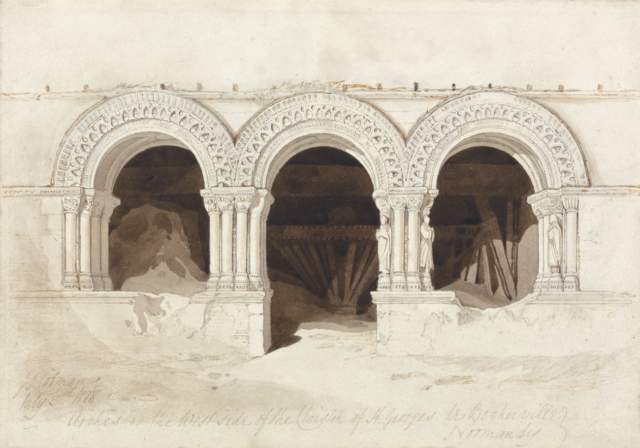 Arches in the West Side of the Cloister of St. Georges de Boscherville, near Rouen, Normandy by John Sell Cotman