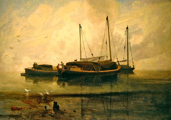 Boats at Anchor, Bladon Water, Norfolk by John Sell Cotman
