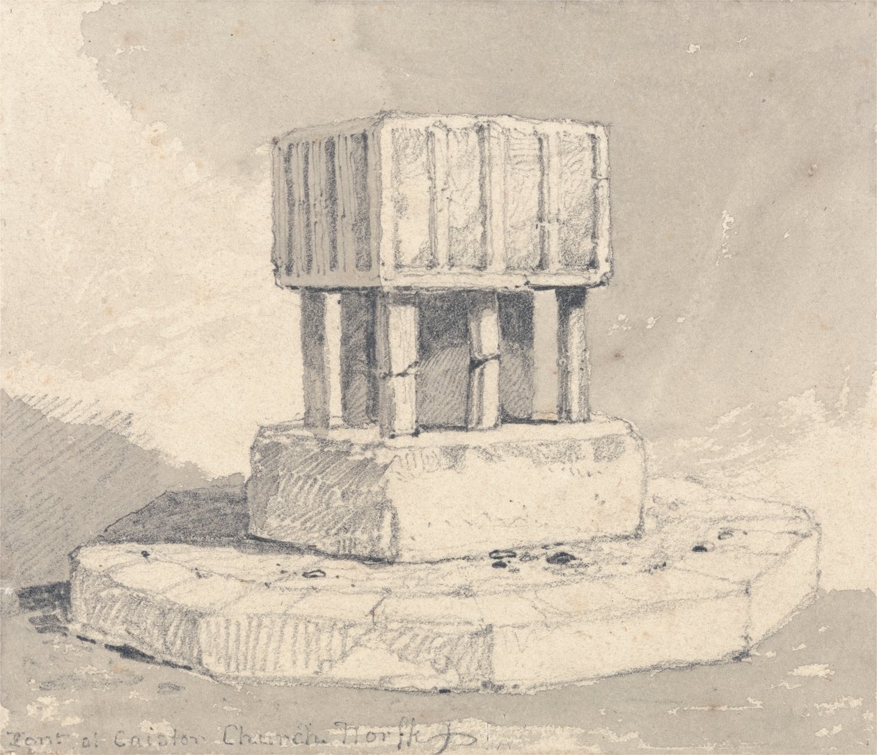 Font at Caister Church, Norfolk by John Sell Cotman