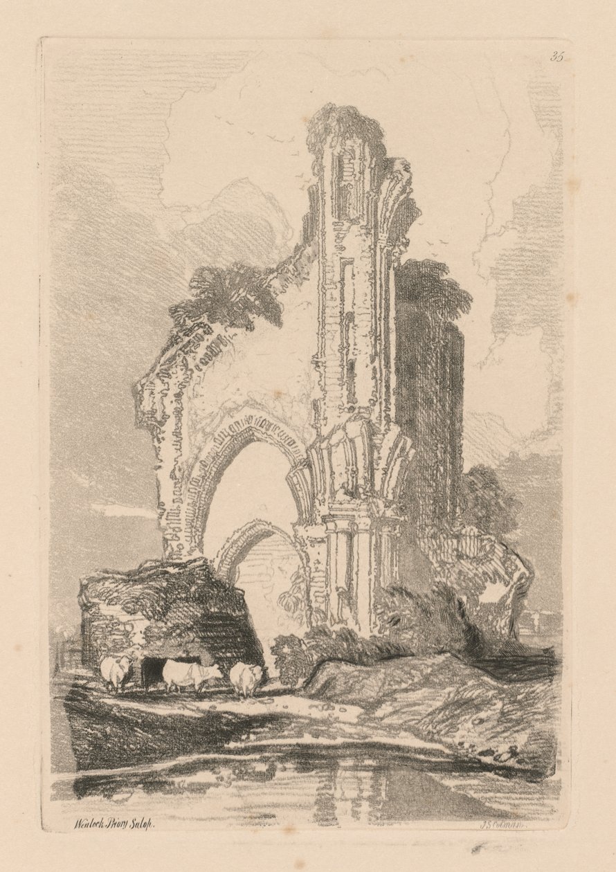 Liber Studiorum: Plate 35, Wenlock Priory, Salop by John Sell Cotman