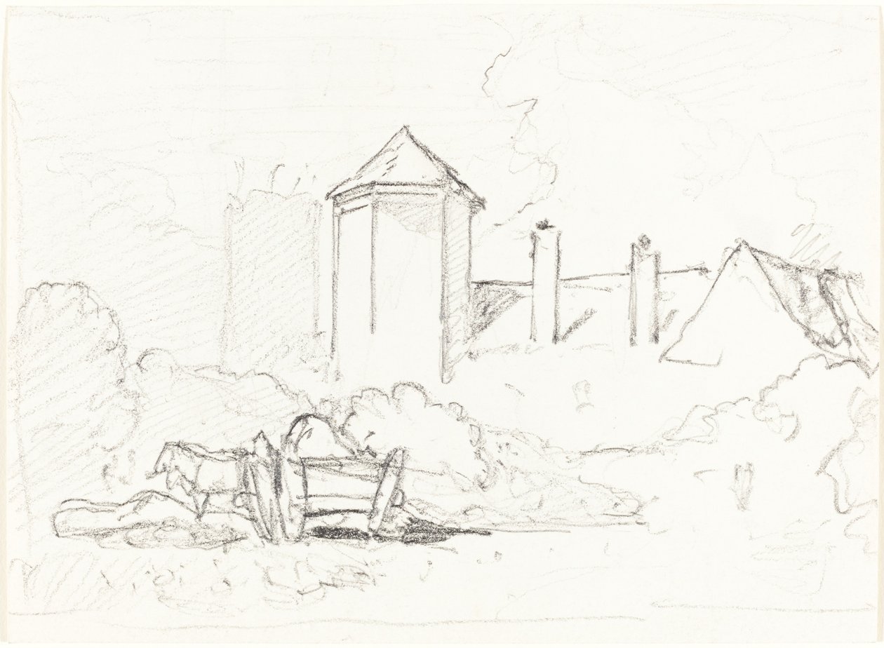 Sketch of Buildings with Cart and Horses in Foreground by John Sell Cotman