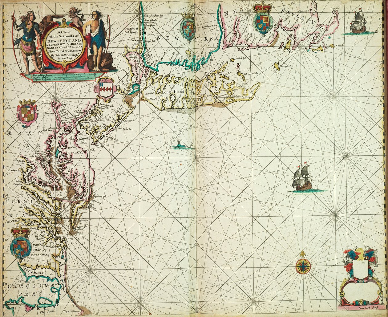 A chart of the sea coasts of new England, New Jersey, Virginia, Maryland and Carolina from Cape Cod to Cape Hatteras by John Seller