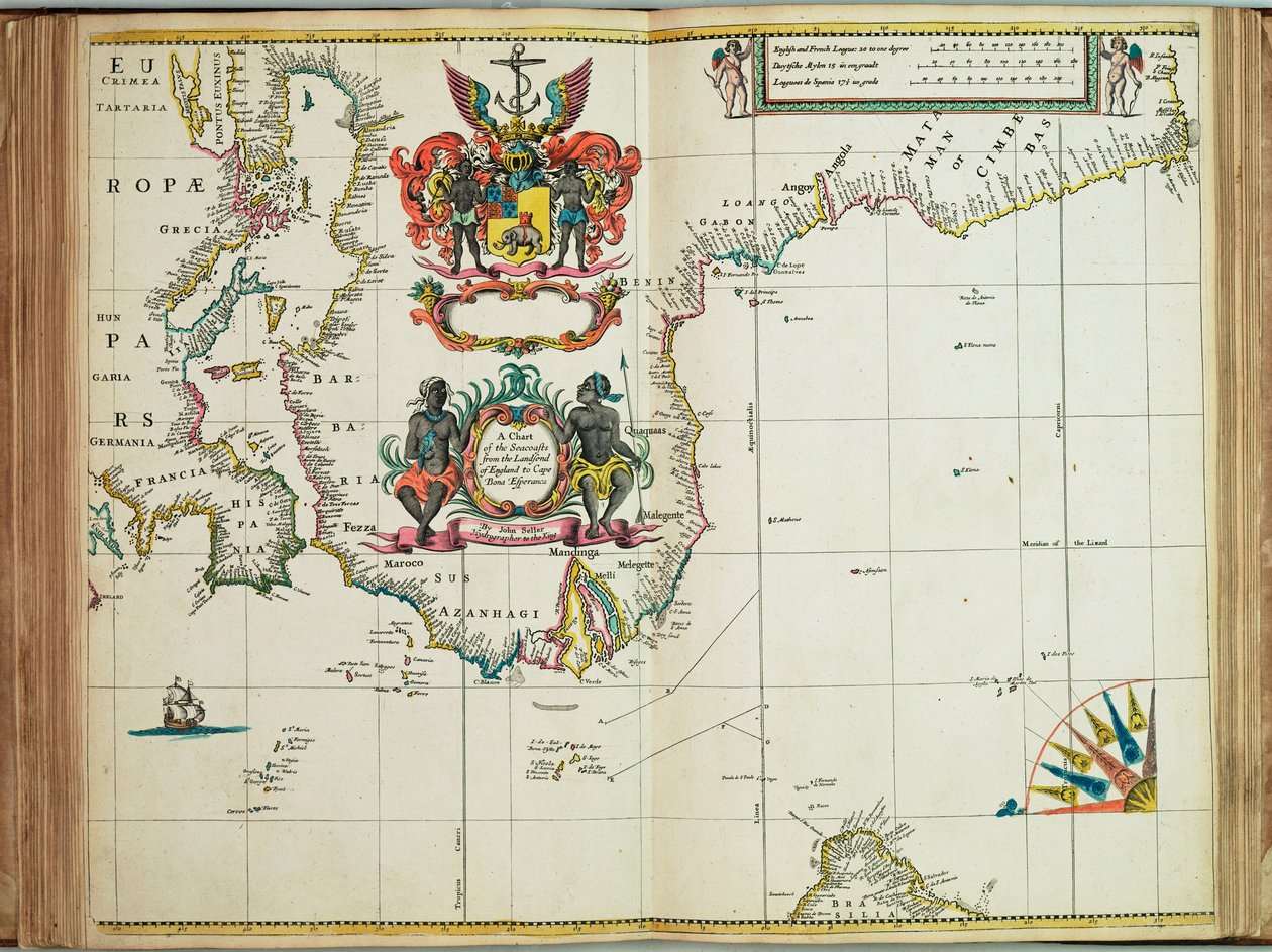 A Chart of the Seacoasts from the Landsend of England to Cape Bona Esperanca by John Seller