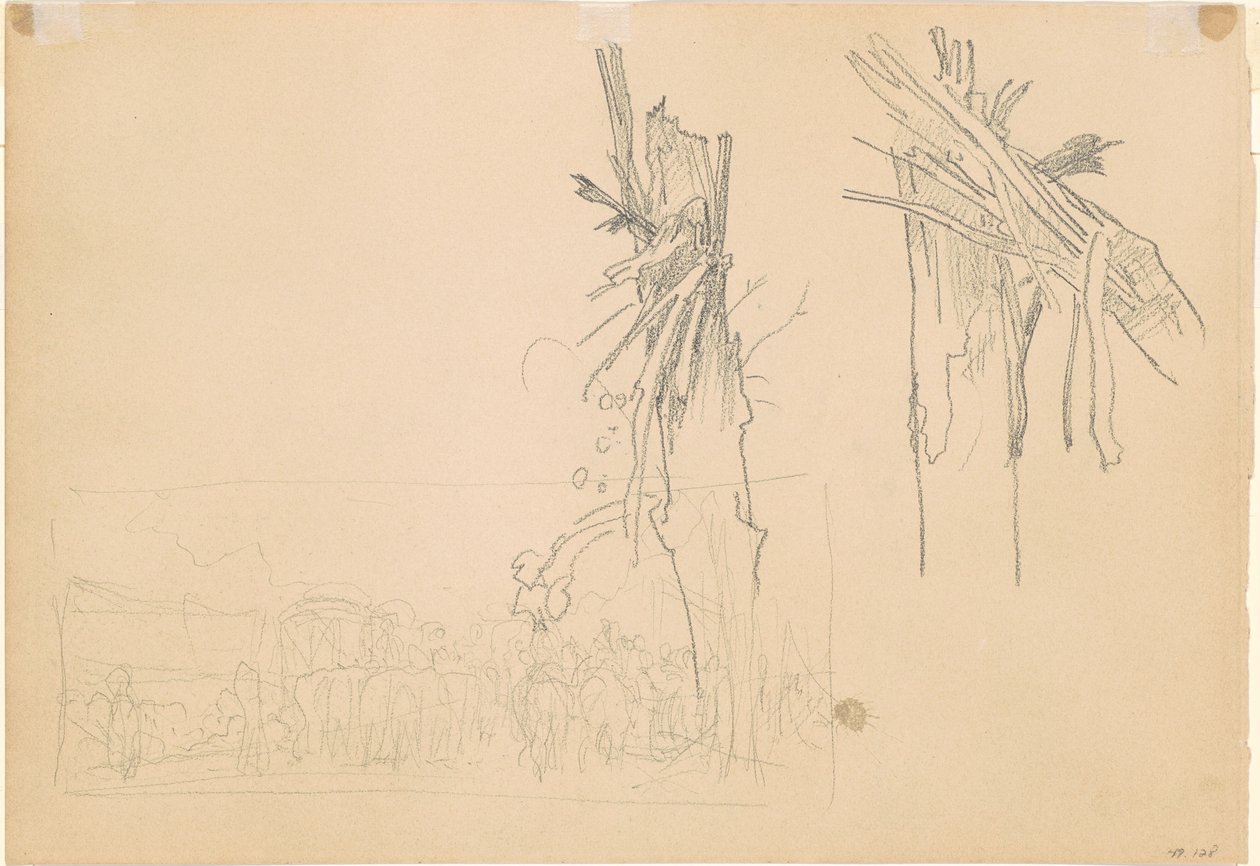 Two Shattered Trees, and Study for The Road (verso), 1918 by John Singer Sargent