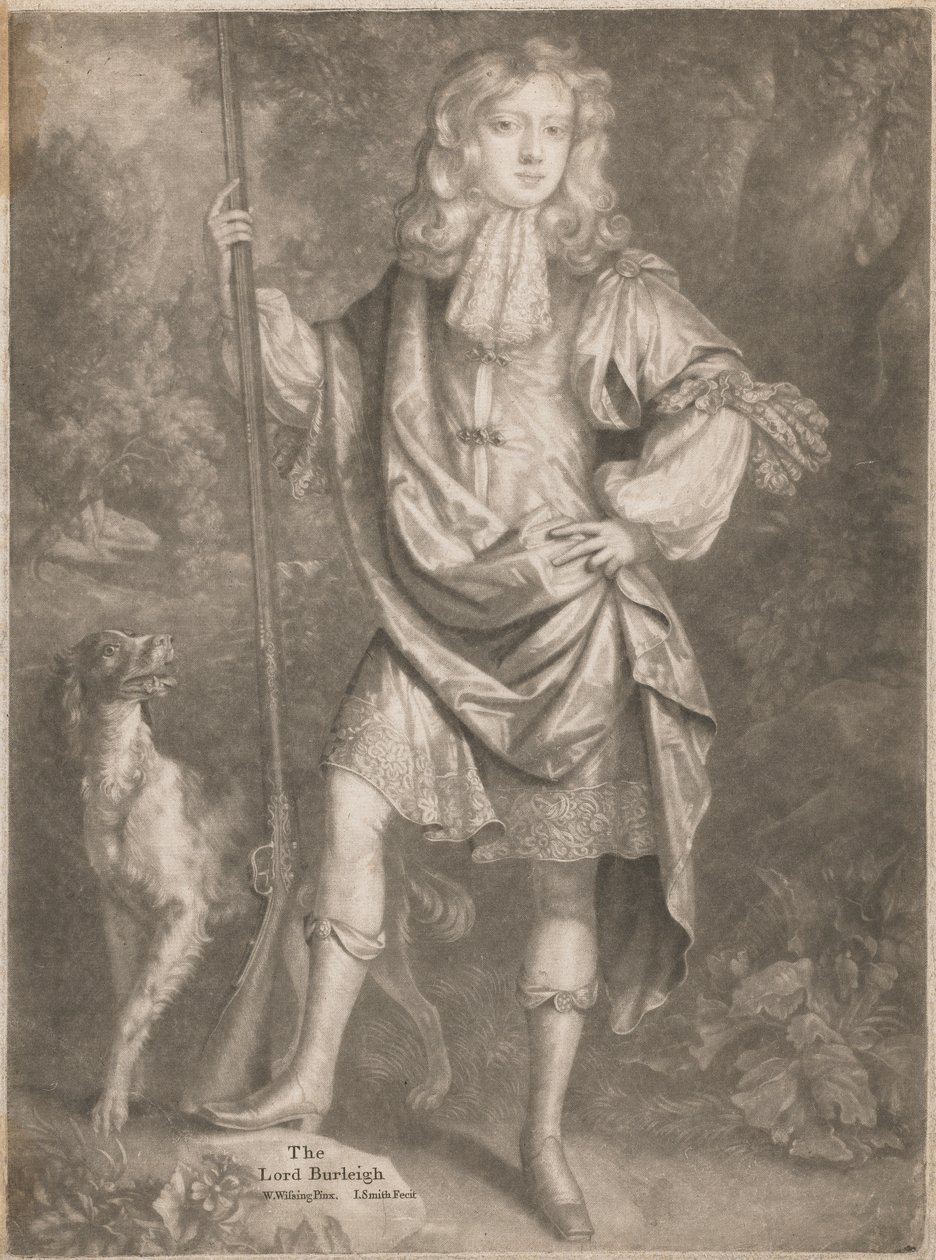 The Lord Burleigh (as a youth, standing, a gun in his hand and a spaniel at his side) by John Smith