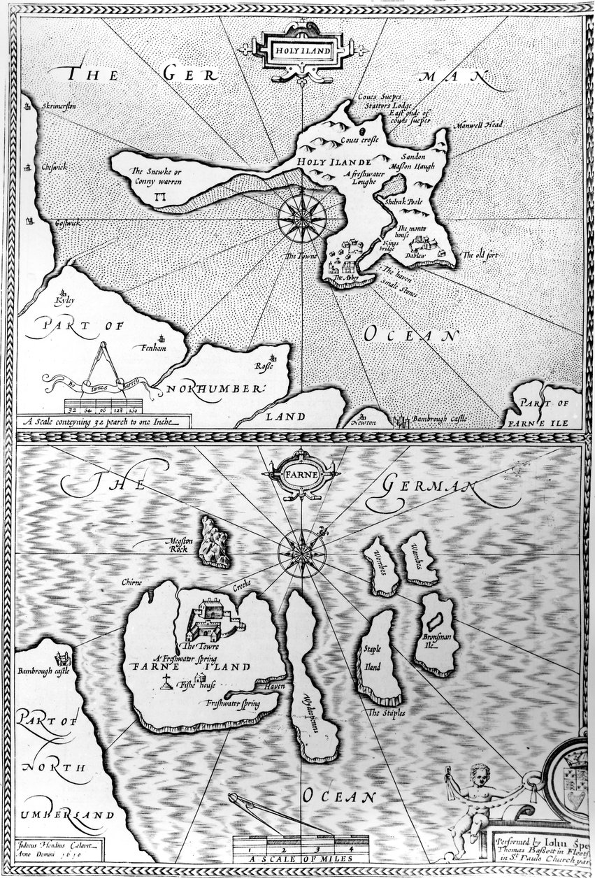 Maps of Holy Island and Farne Island, Northumberland by John Speed