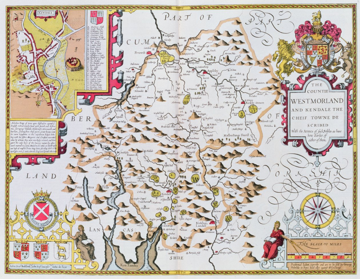 The Countie of Westmorland, engraved by Jodocus Hondius from John Speeds Theatre of the Empire of Great Britain, pub. by John Sudbury and George Humble by John Speed